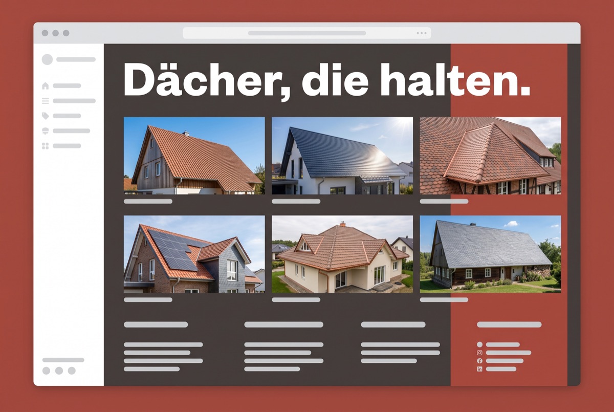 Entwurf einer Website für eine Dachdeckerei: Überschrift „Dächer, die halten