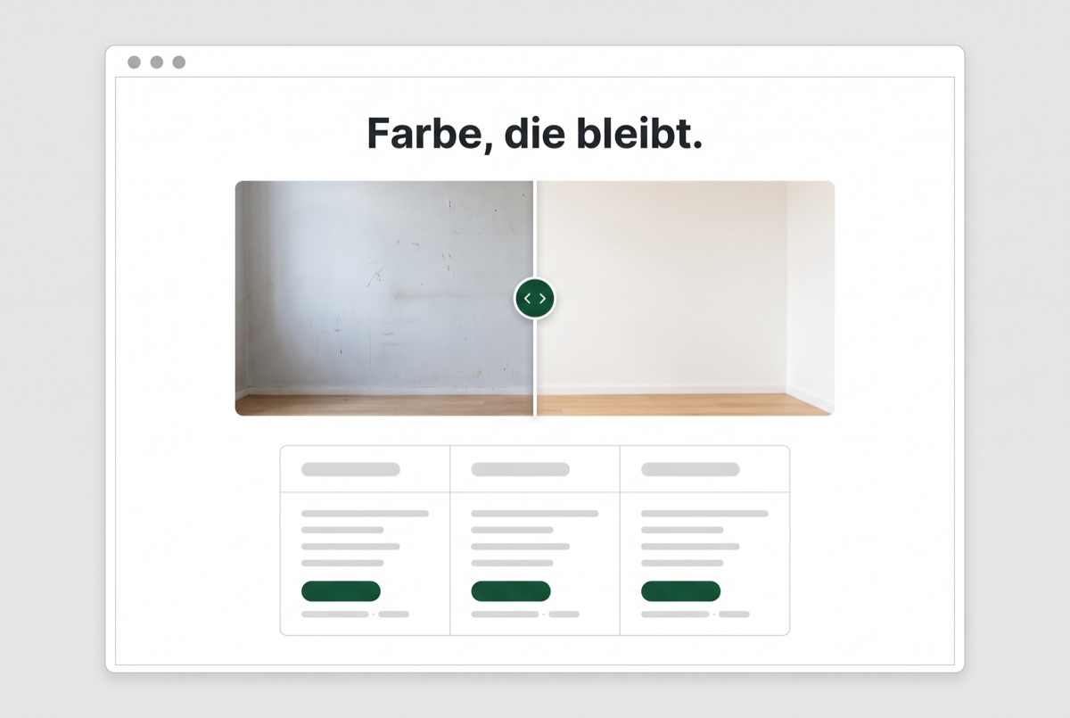 Entwurf einer Website für einen Malerbetrieb: Überschrift „Farbe, die bleibt